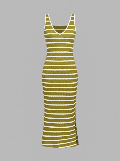 Striped Bodycon Knit Midi Dress