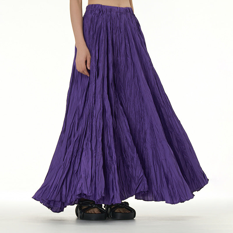 Unique Fold Solid Color Long Skirt