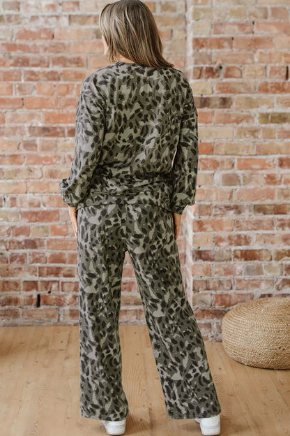 Leopard Print Long Sleeve Top and Pants Set