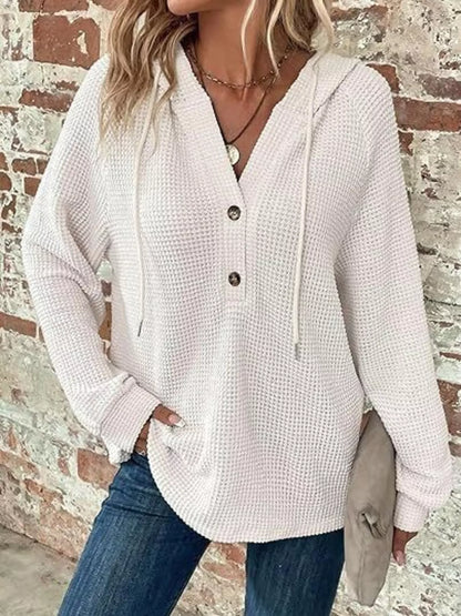 Full Size Waffle Knit Half-Button Hoodie Plus Size