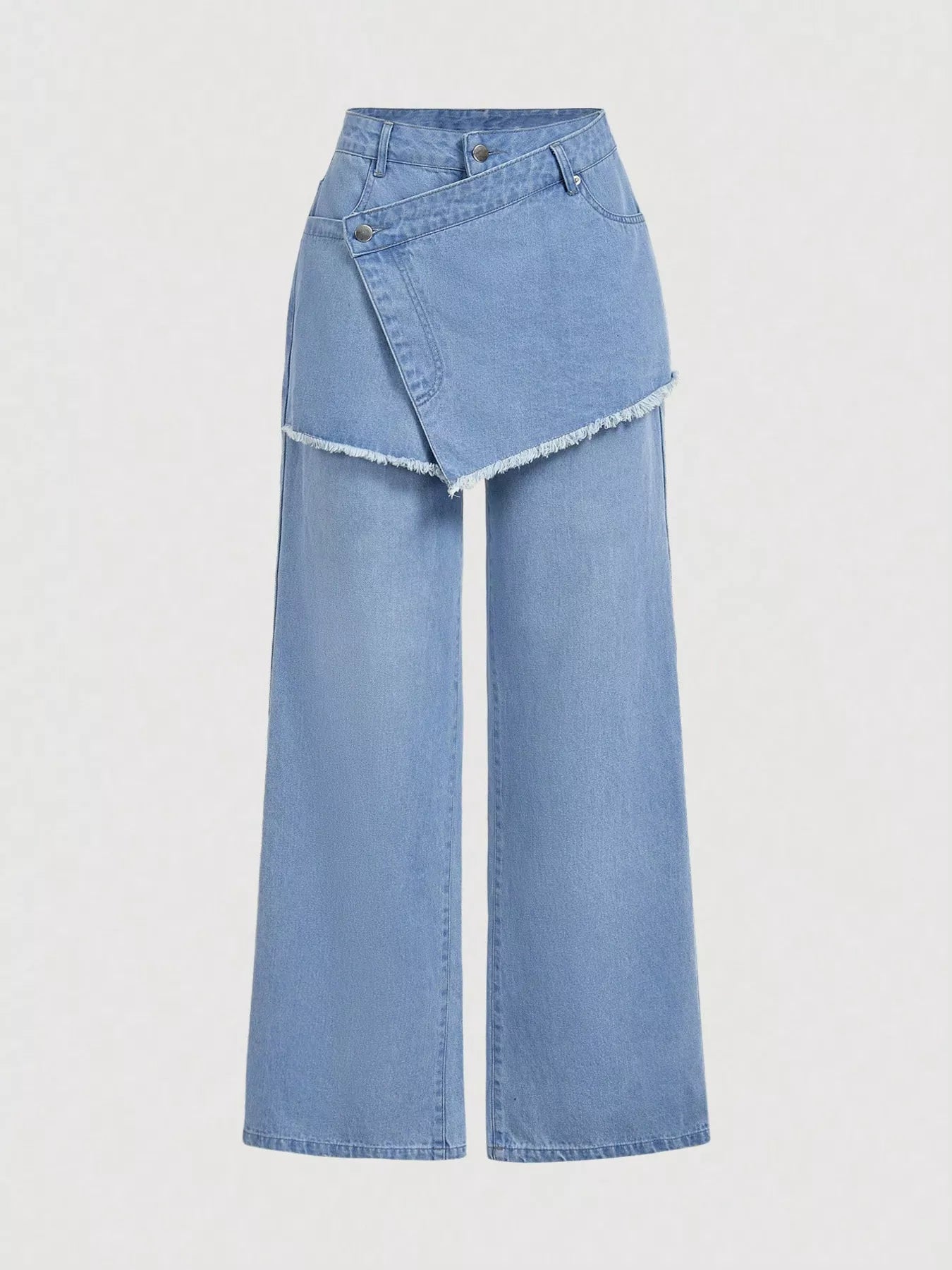 Asymmetric Raw Hem Wide-Leg Jeans