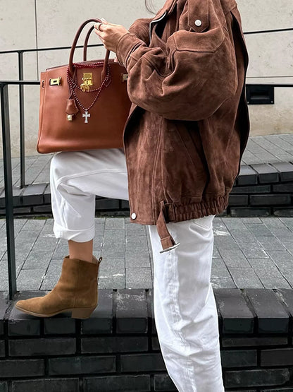 Zip Up Dropped Shoulder Moto Jacket