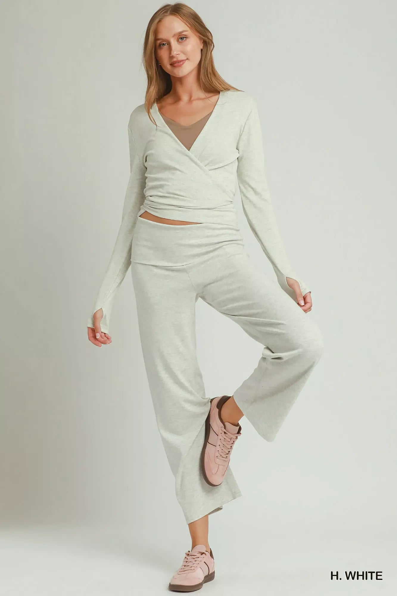 Umgee Cotton Viscose Folded Waistband Straight Leg Pants