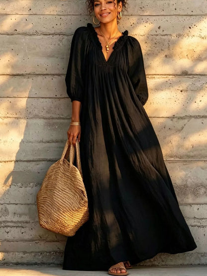 Tiered Notched 3/4 Sleeve Maxi Dress