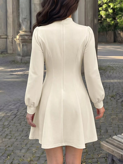 Keyhole Neckline Long Sleeve A-Line Mini Dress