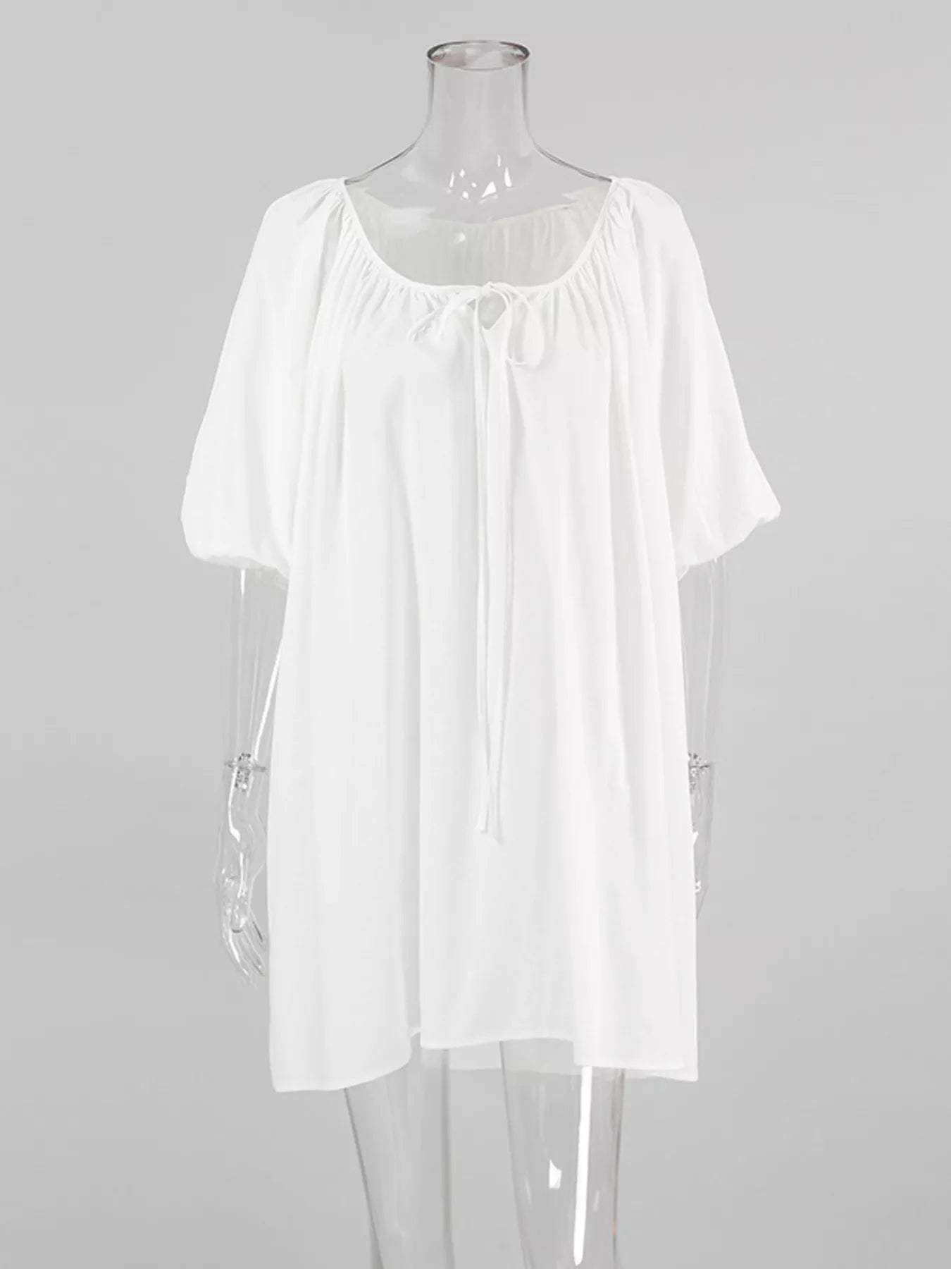 Tie Neck Puff Sleeve Lounge Dress