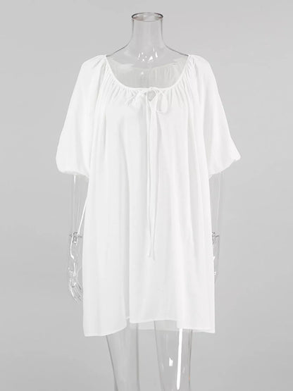Tie Neck Puff Sleeve Lounge Dress