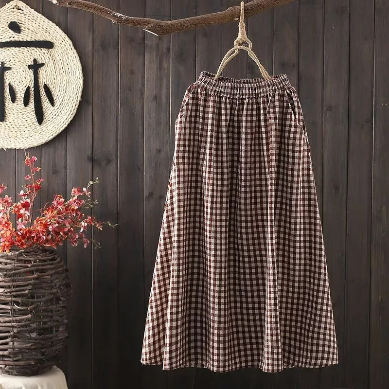 Breathable Cotton Linen Literary Loose Casual Skirt