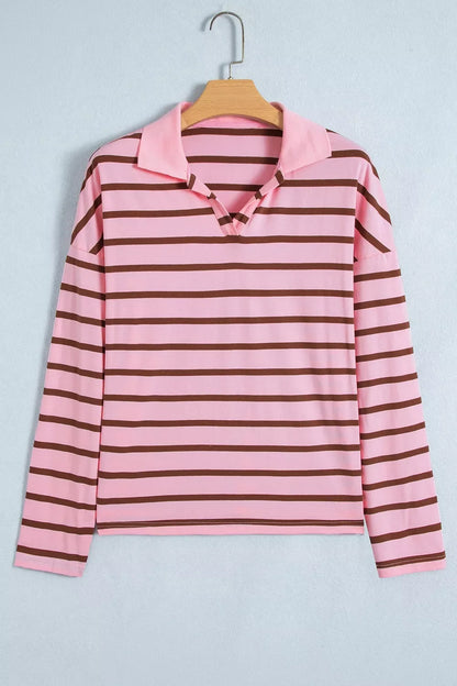 Stripe Striped Long Sleeve Collar Shift Top