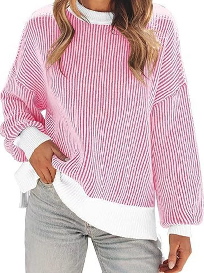 Stripe Dropped Shoulder Sweater for Women Relaxed Chic Knit