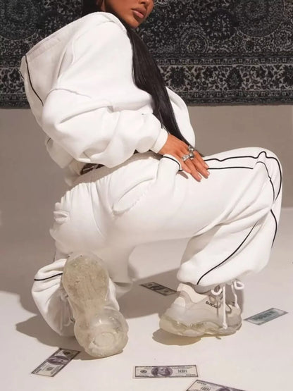 Cropped Zip-Up Hoodie and Wide-Leg Sweatpants Lounge Set