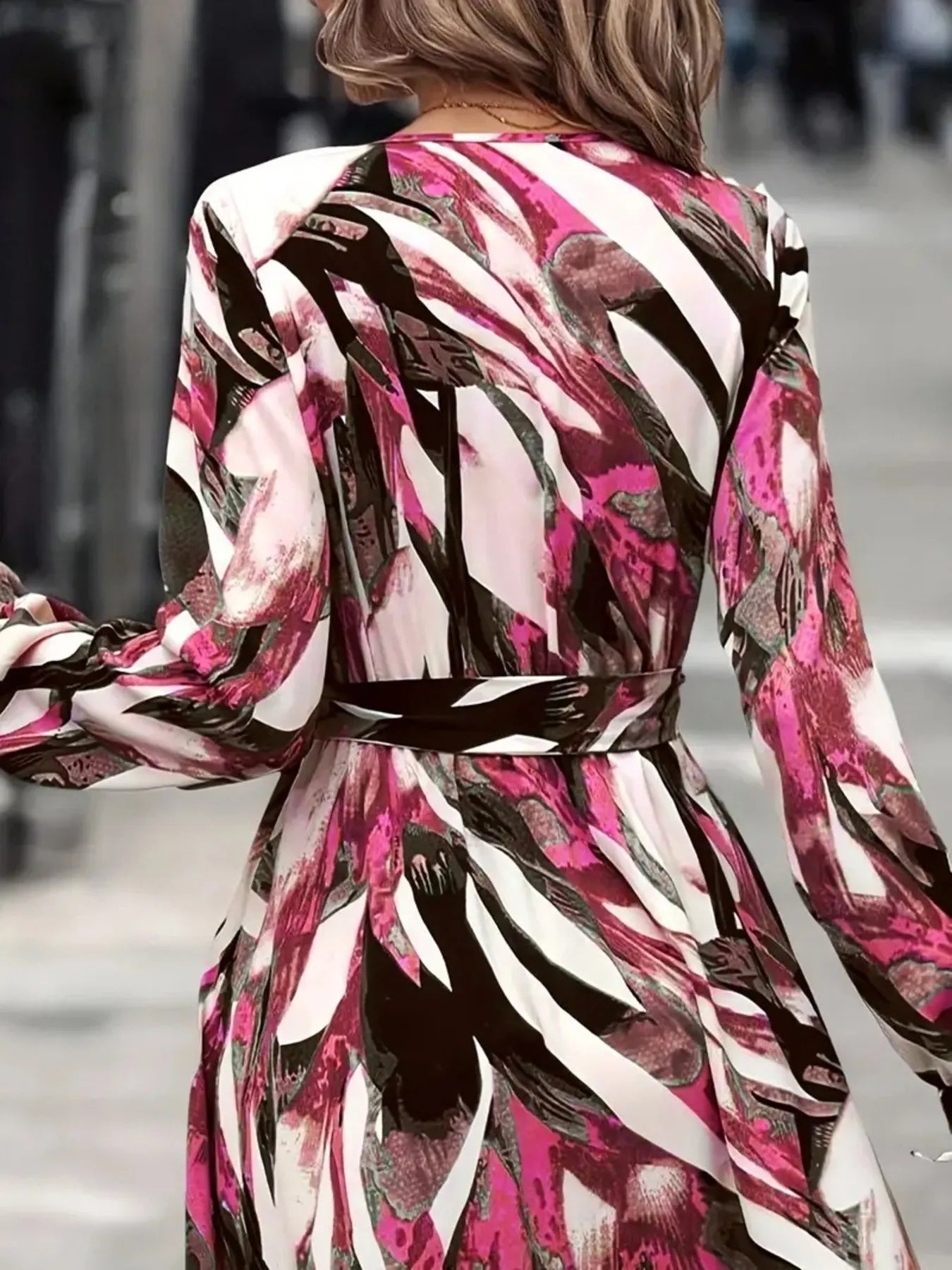 Printed Surplice Flounce Sleeve Maxi Dress