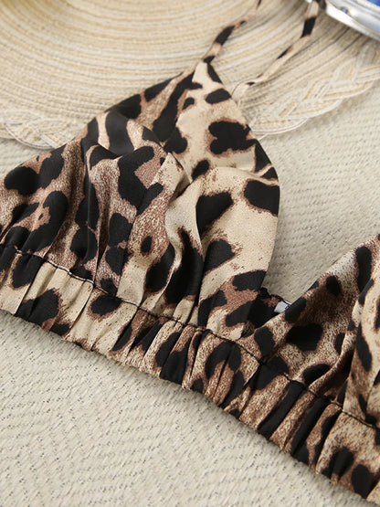 Leopard Bra & Cardigan and Shorts Set