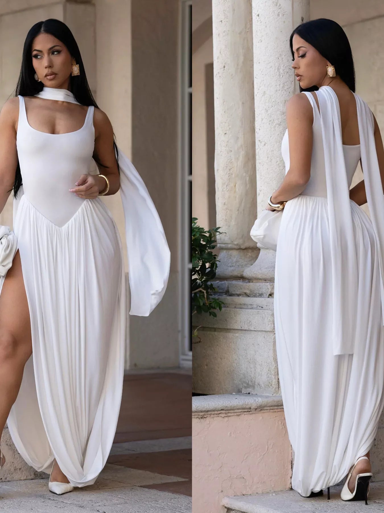Tina's Scoop Neck Slit Maxi Dress
