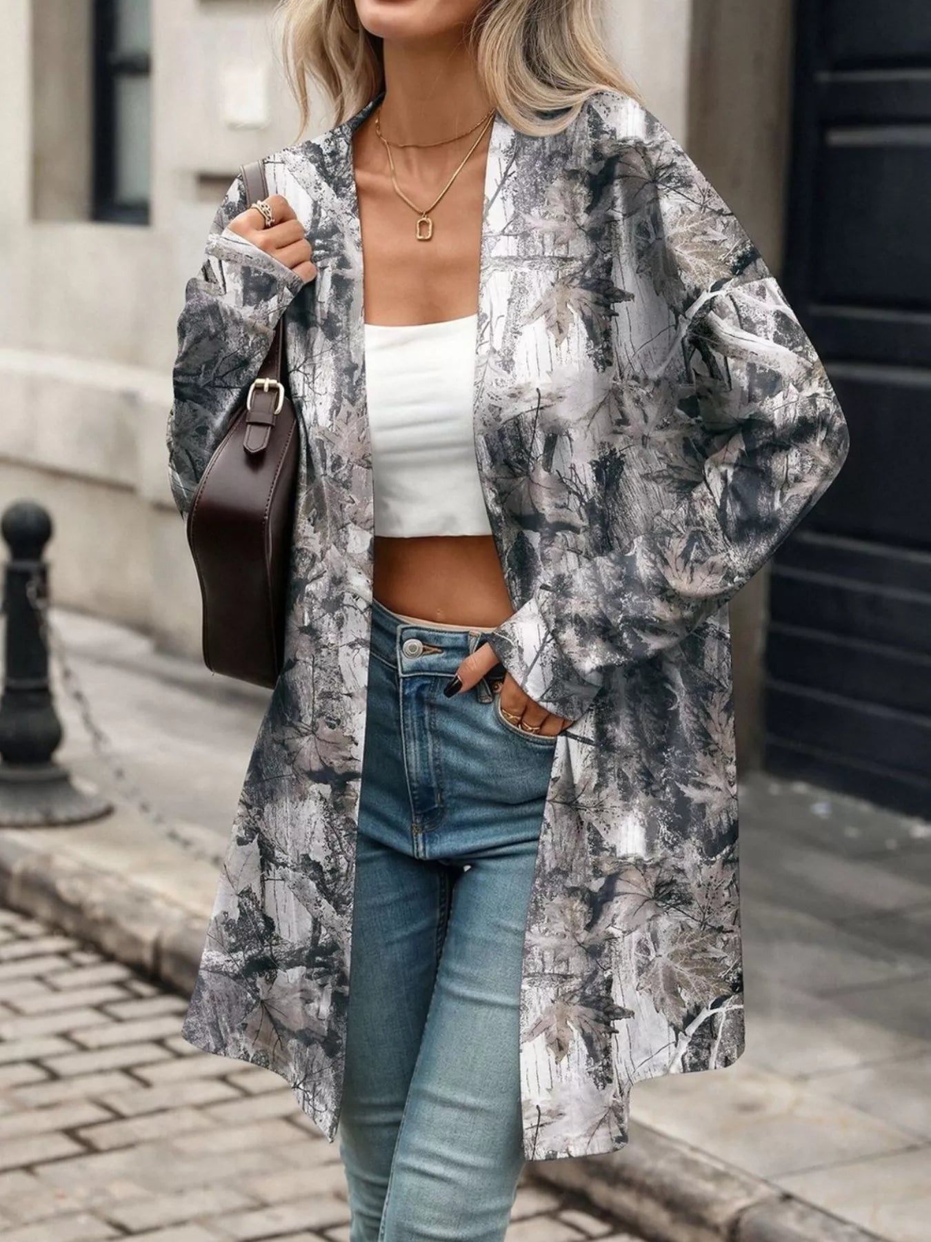 Printed Open Front Cardigan