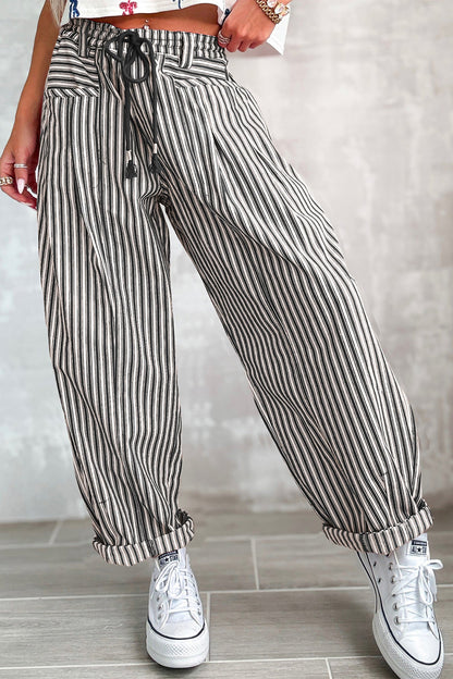 Blue Stripe Drawstring Casual Loose Pants