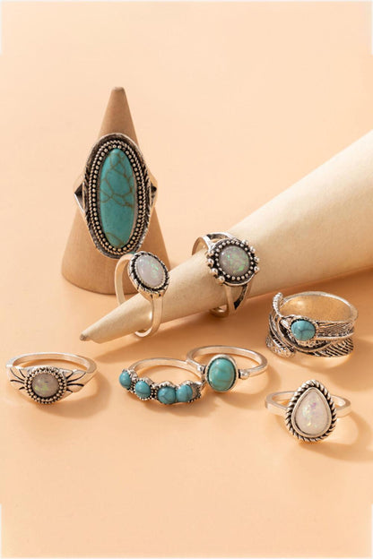 Blue Zone Planet | 8-Piece Artificial Turquoise Ring Set