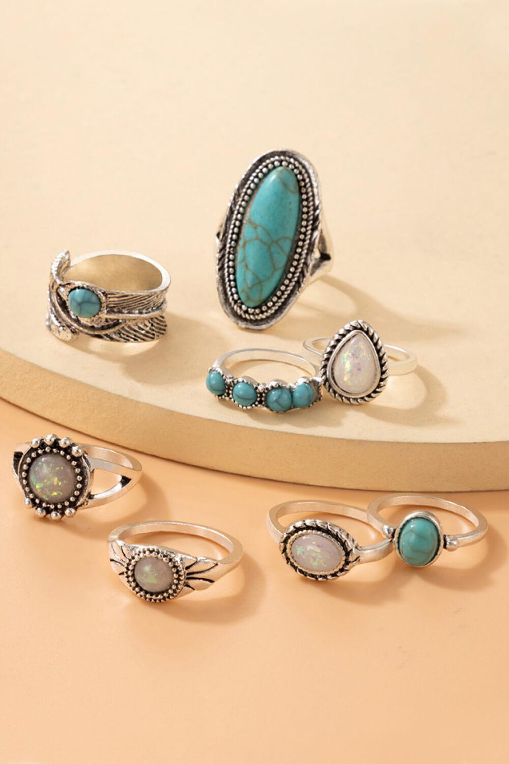Blue Zone Planet | 8-Piece Artificial Turquoise Ring Set