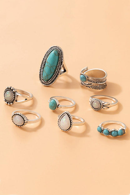Blue Zone Planet | 8-Piece Artificial Turquoise Ring Set