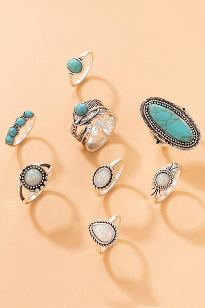 Blue Zone Planet | 8-Piece Artificial Turquoise Ring Set