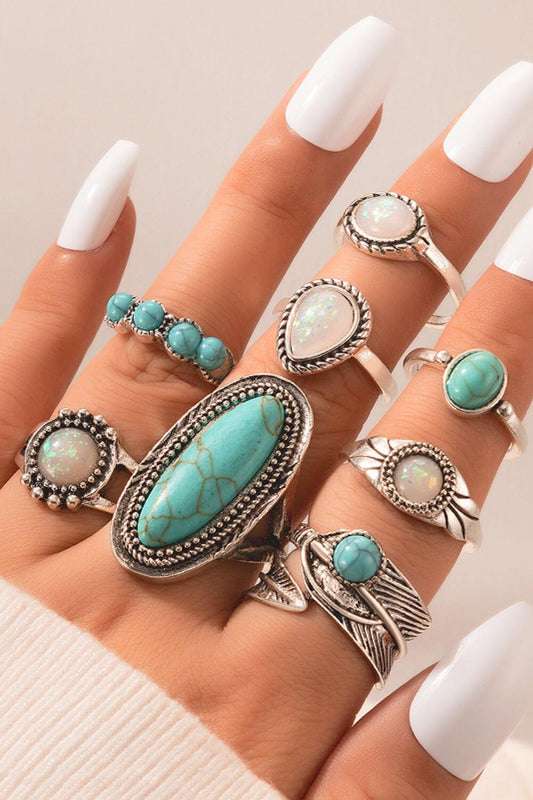 Blue Zone Planet | 8-Piece Artificial Turquoise Ring Set