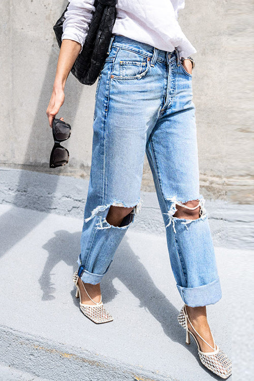 Rosiedress Straight Leg Ripped Boyfriend Jeans