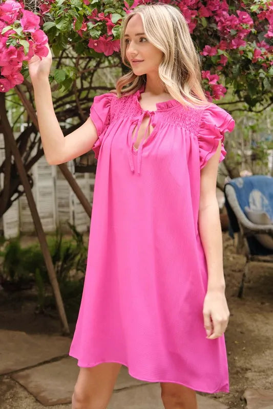 And The Why Ruffle Shoulder Smocked Detailed Dress