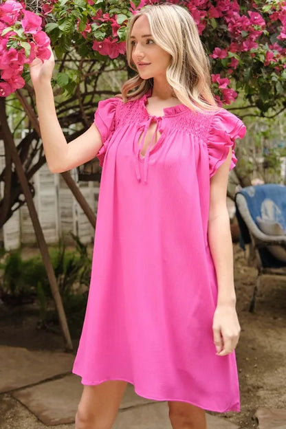 And The Why Ruffle Shoulder Smocked Detailed Dress