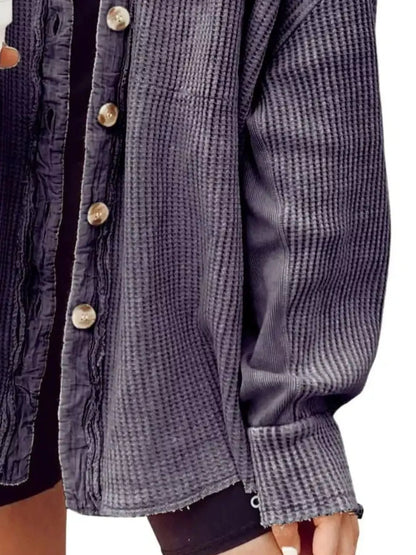 Oversized Waffle Knit Button-Up Jacket