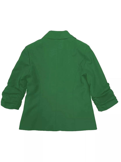 Plus Size Lapel Collar Blazer | Ruched Sleeve Jacket
