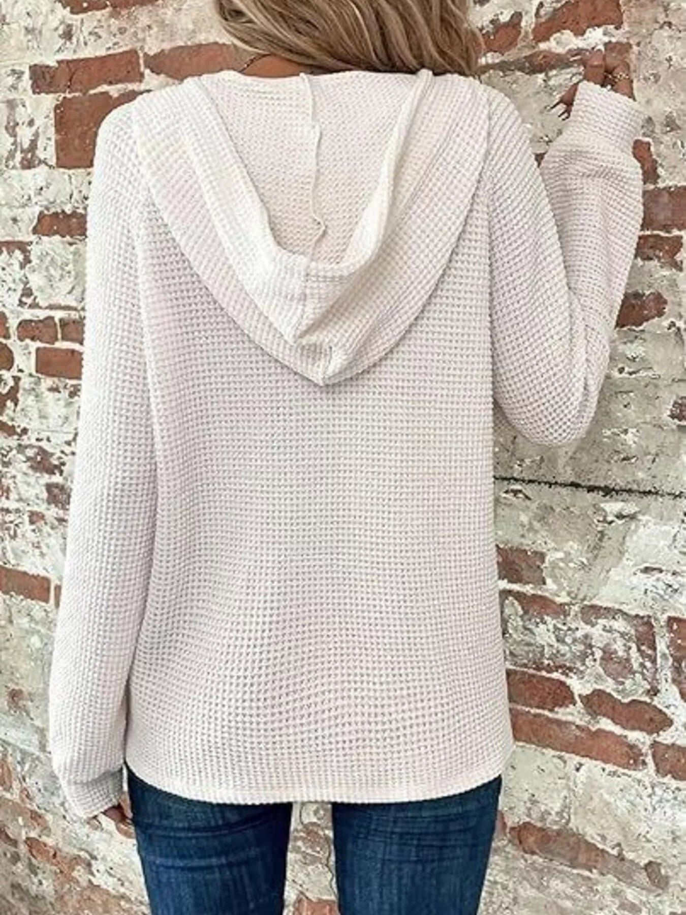 Full Size Waffle Knit Half-Button Hoodie Plus Size