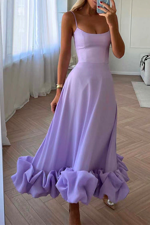High Waist Ruffle Hem Swing Maxi Cami Party Dress Purple