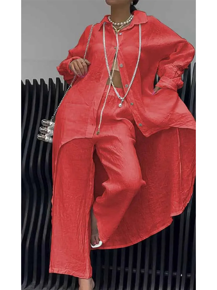 Ensemble haut à manches longues et pantalon à ourlet irrégulier