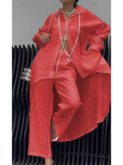 Ensemble haut à manches longues et pantalon à ourlet irrégulier