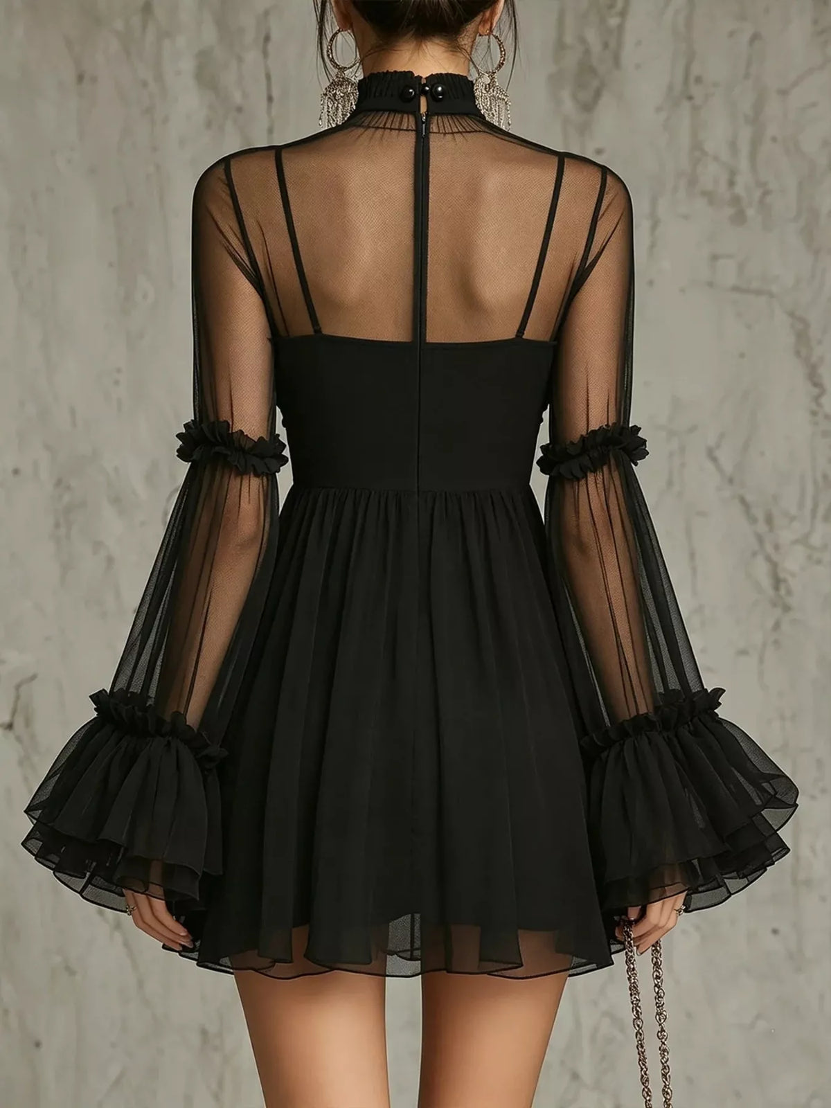 Sheer Mesh Rose Applique Mini Dress