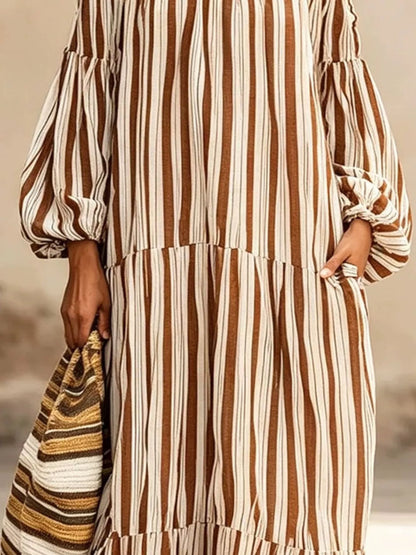 Off-Shoulder Striped Maxi Dress