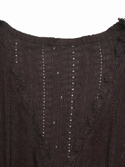 Lace Detail Ruffle Sleeve V-Neck Blouse