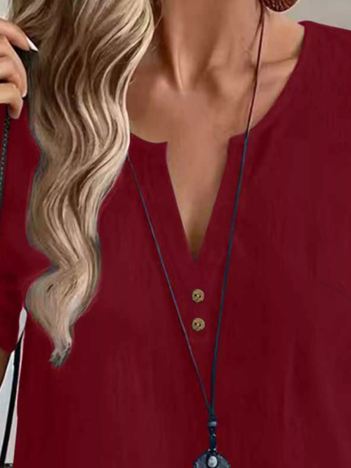 Notched Short Sleeve Blouse