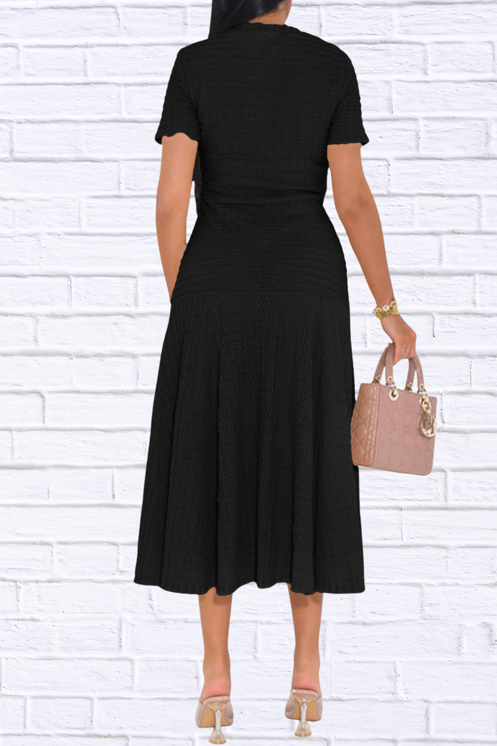 Textured Knit Short Sleeve Dress