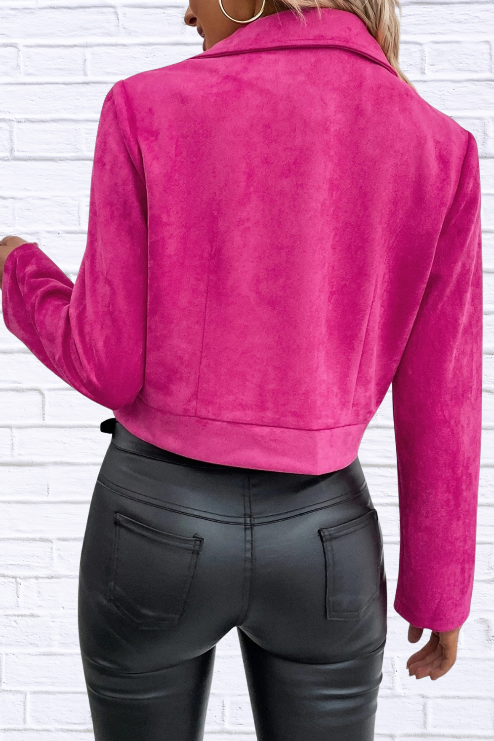 Zip Up Suede Cropped Moto Jacket