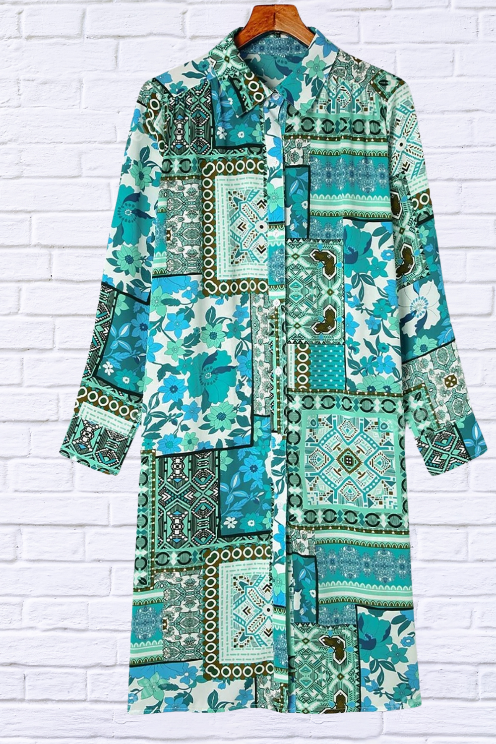 Printed Button Up Long Sleeve Top