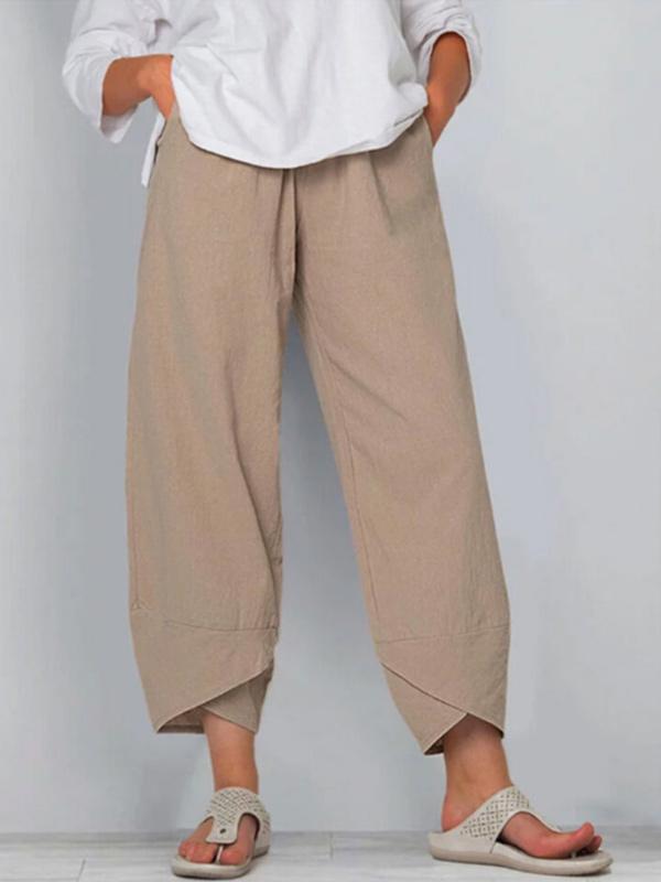 Women's loose cotton elastic waist wide-leg pants