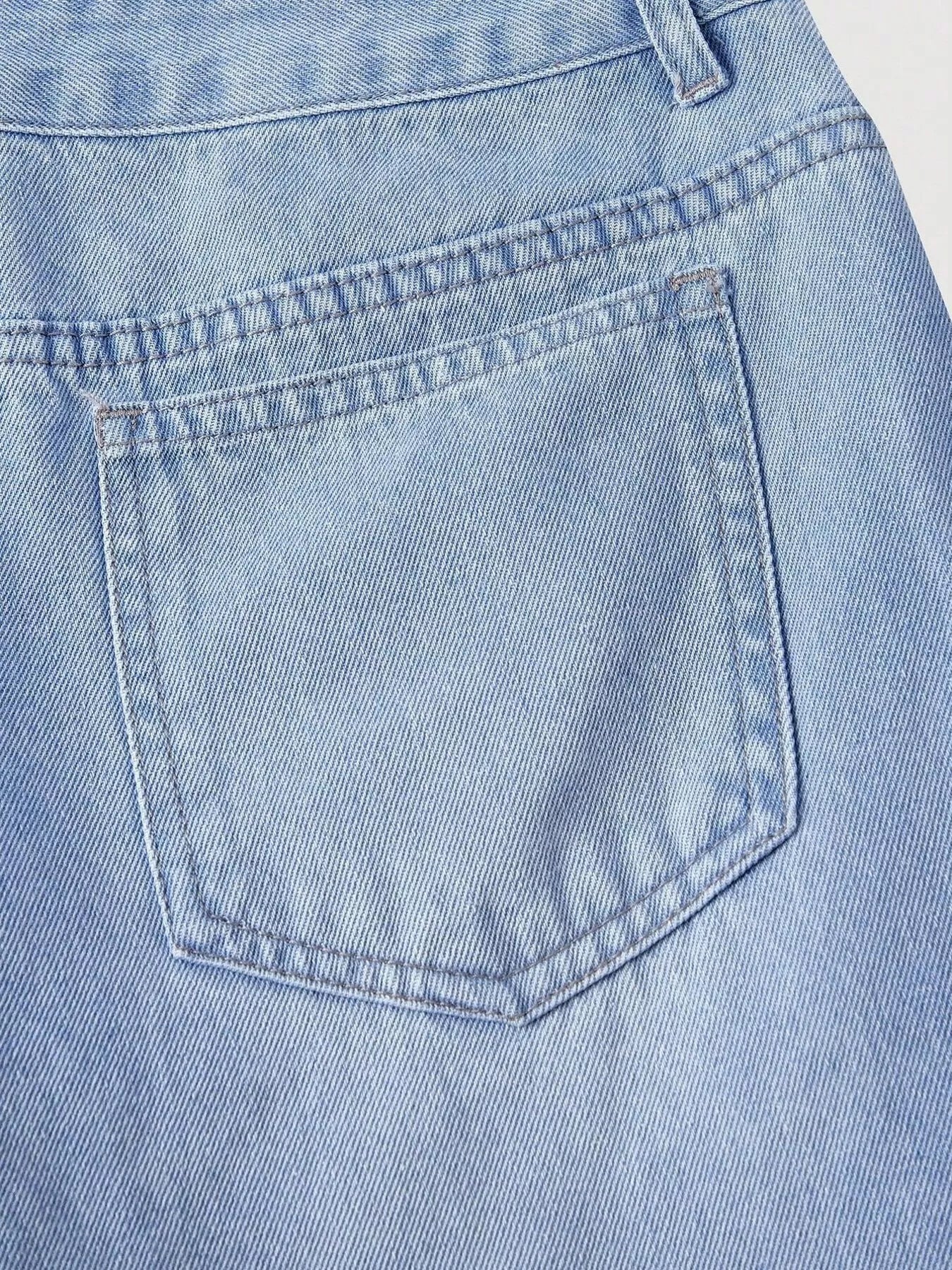 Asymmetric Raw Hem Wide-Leg Jeans
