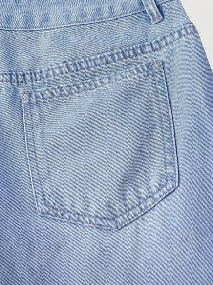 Asymmetric Raw Hem Wide-Leg Jeans