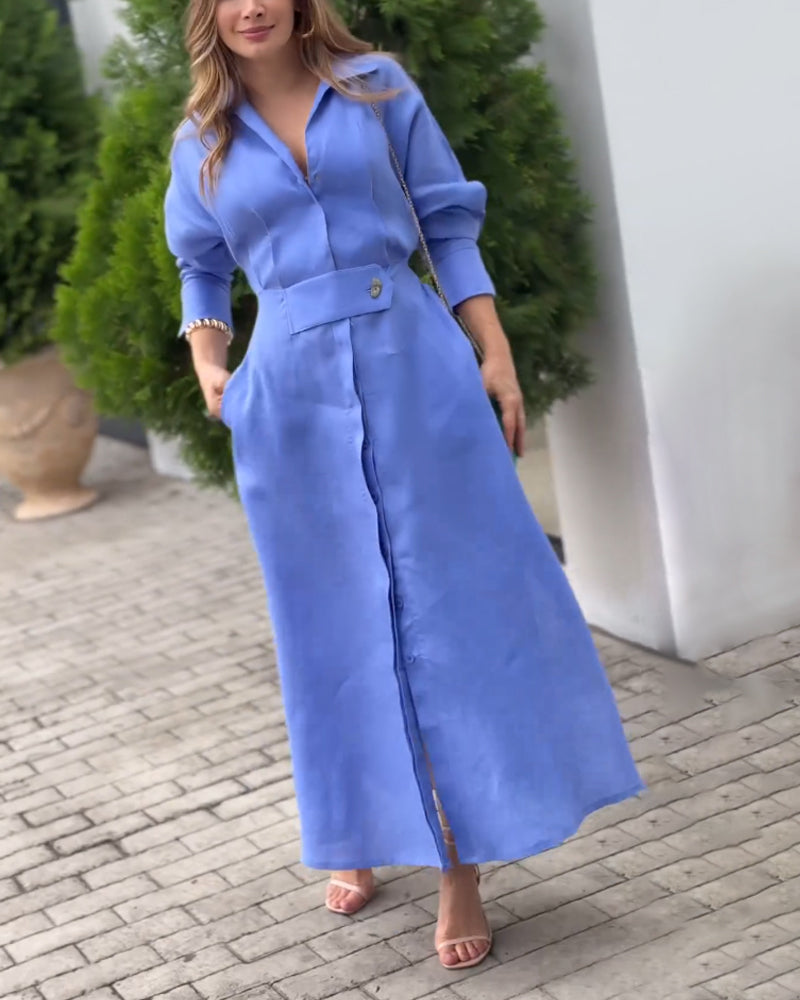 Casual Solid Color Lapel Dress