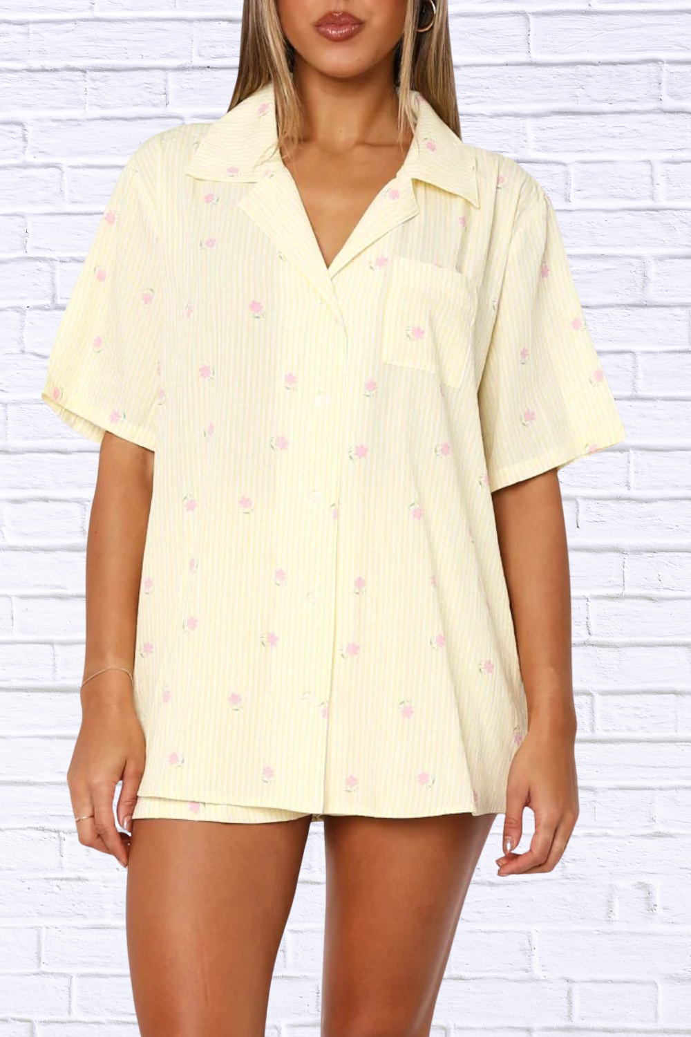 Valentine's Day Printed Collared Neck Short Sleeve Top and Shorts Set