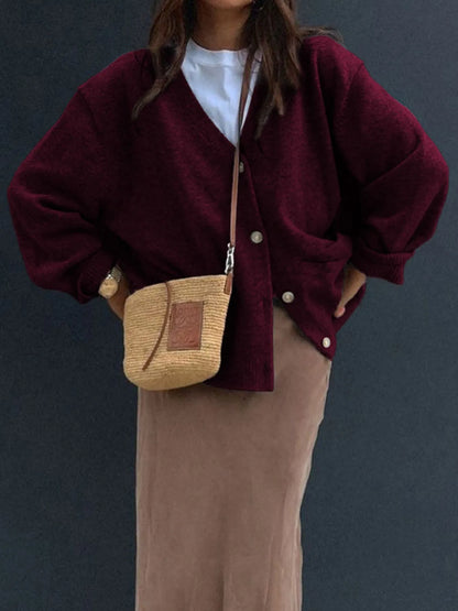 Button-Front Long Sleeve Cardigan