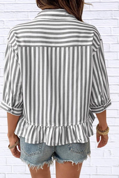 Striped Ruffle Hem Button-Down Shirt | Chic Women’s Top