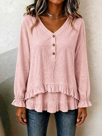 Ruffled Hem Long Sleeve Blouse