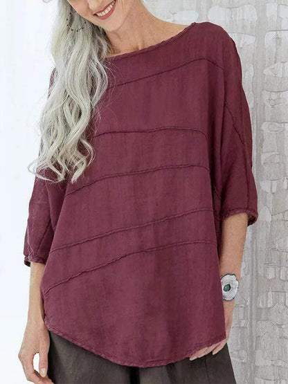 Women's Striped Shirt Bat Sleeve Casual Top